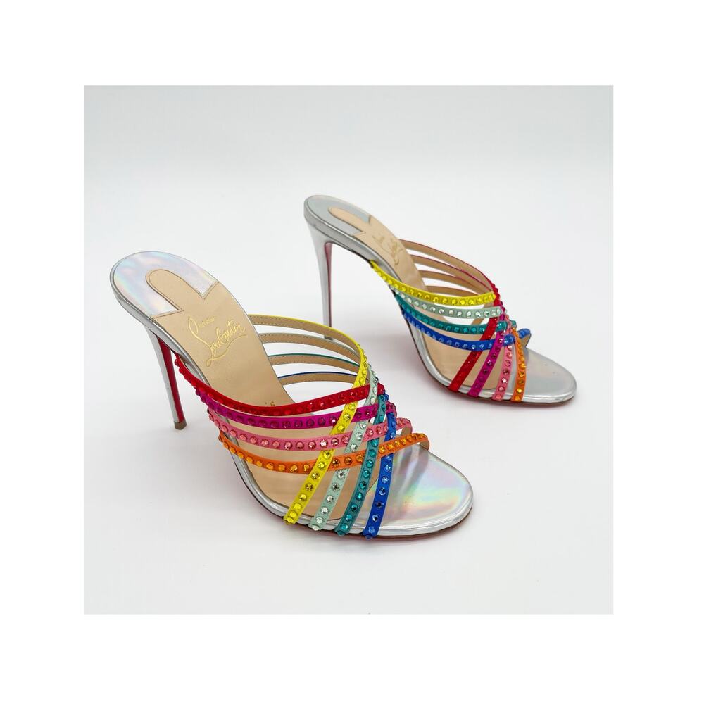 Christian Louboutin Marthastrass 100 Crystal Rainbow Strap Mule Heels EU 37